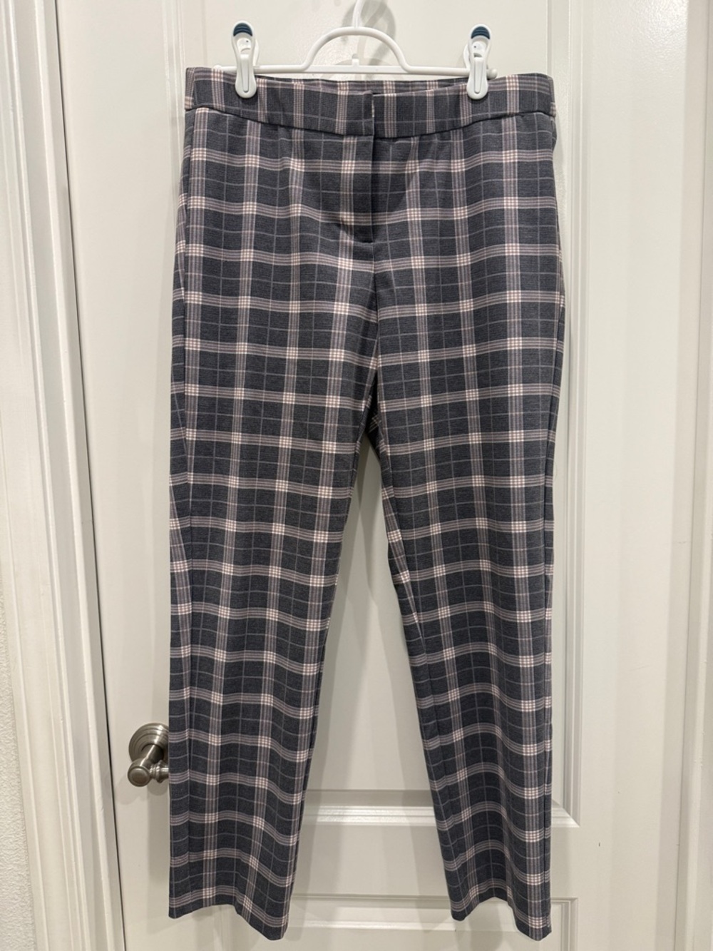 Amanda & Chelsea Gray and Light Pink Plaid Ankle Trousers